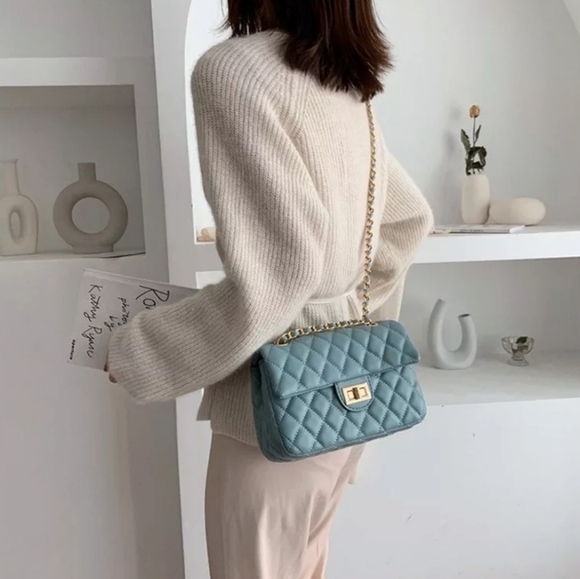 Sale! Blue Quilted Crossbody Bag Women - Picture 5 of 8